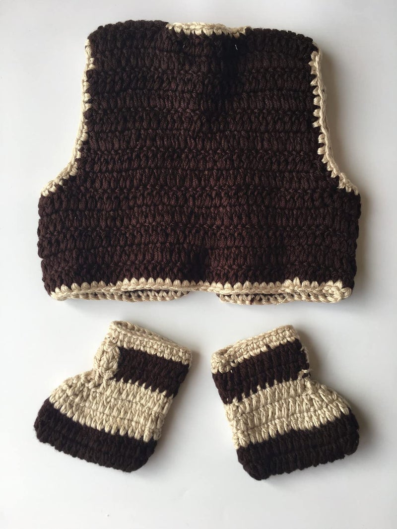 Pinbo Newborn Baby Photography Prop Crochet Knitted Cowboy Vest Shoes - Image 4